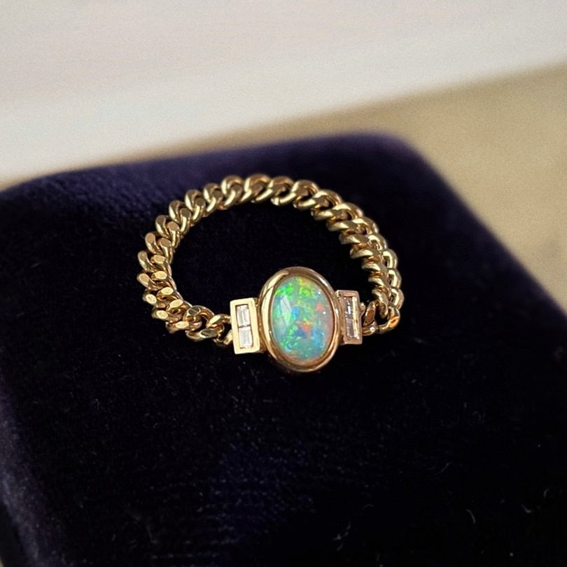 14k Gold 0.4 Ct Natural Opal & Diamond Ring - 2