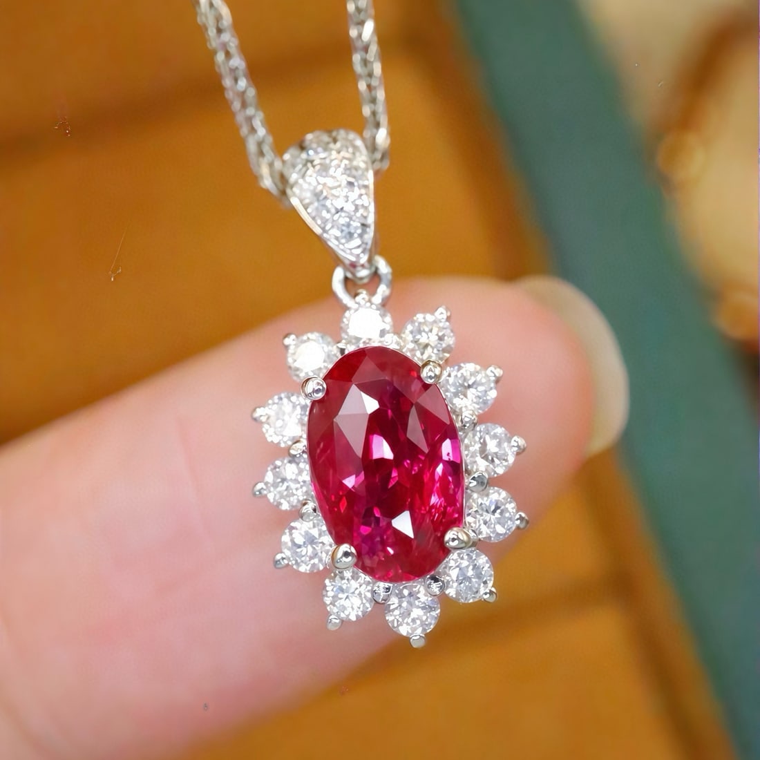 14k Gold 1.29 Ctw Natural Ruby & Diamond Pendant( Without Chain ): Ref:231066151 // gold content:14k gold // main gemstone:ruby // shape:oval // carat weight:1. 01ct // color:pigeonblood red // treatment:natural // // adjacent gemstone 2 : diamond // number of