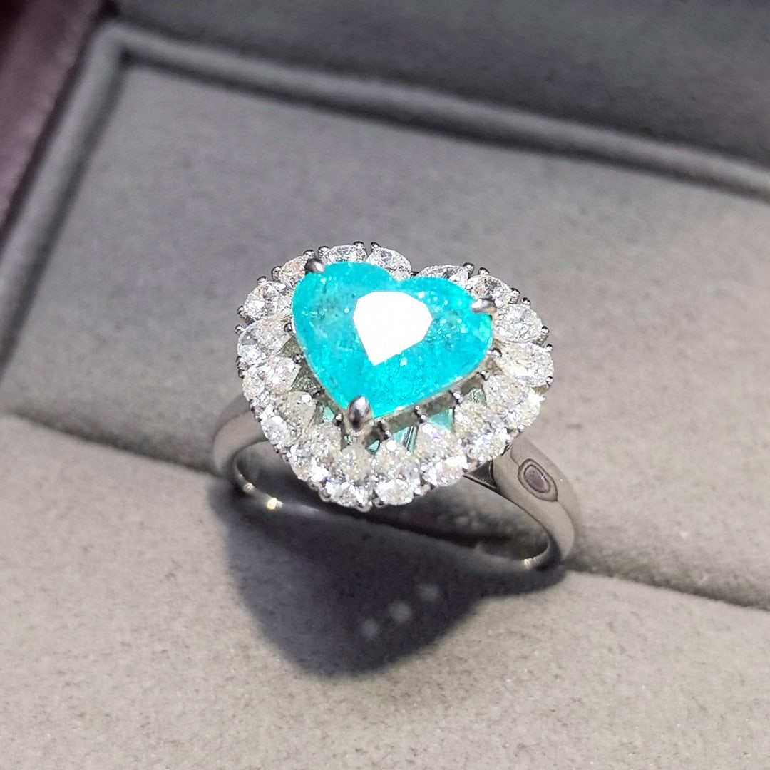 14k Gold 3.05 Ctw Natural Paraiba Tourmaline & Diamond Ring/pendant( Without Chain ): Ref:231066192 // gold content:14k gold // ring size:7. 25us // // main gemstone:paraiba tourmaline // shape:heart // carat weight:1. 96ct // color:blue // treatment:natural // // adjacent gemstone