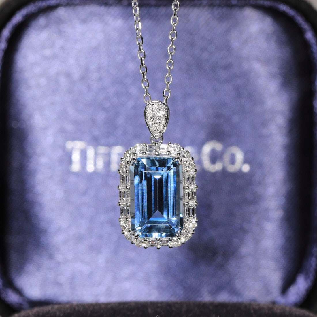 14k Gold 2.33 Ct Natural Aquamarine & Diamond Pendant( Without Chain ) - 2