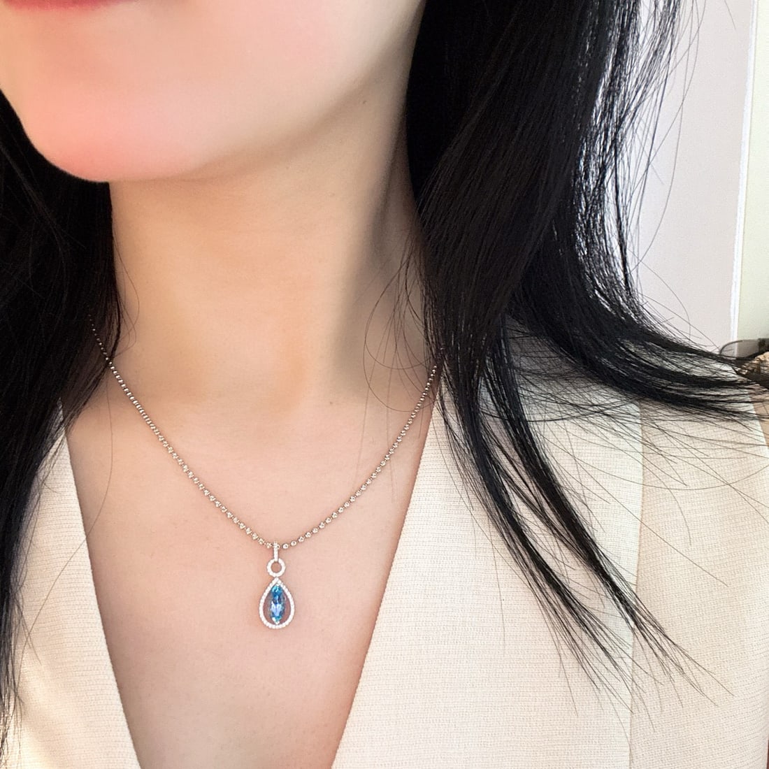 14k Gold 1.20 Ctw Natural Aquamarine & Diamond Pendant( Without Chain ) - 5