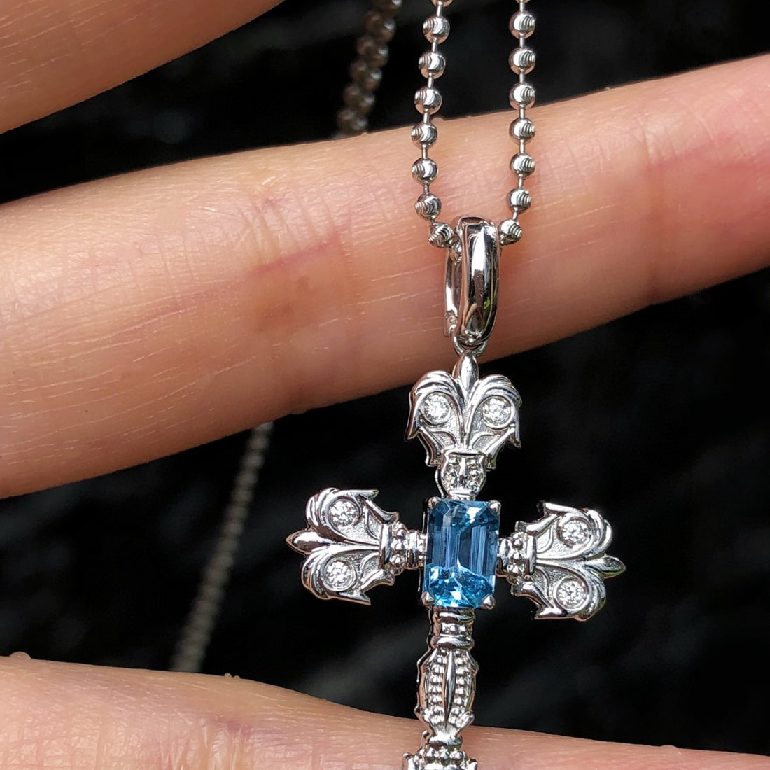 14k Gold 0.51 Ctw Natural Aquamarine & Diamond Pendant( Without Chain ) - 2