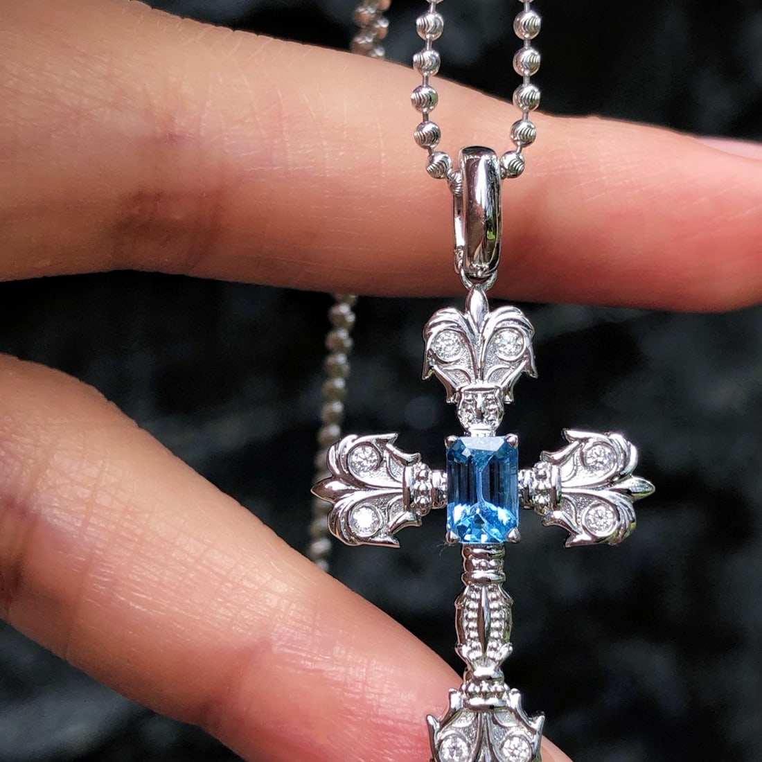 14k Gold 0.51 Ctw Natural Aquamarine & Diamond Pendant( Without Chain ) - 3