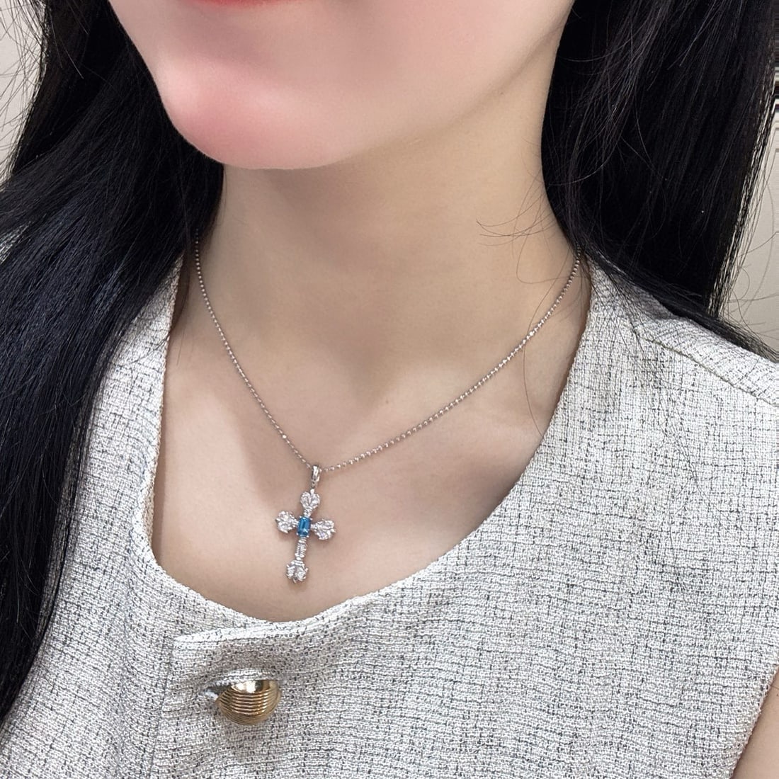 14k Gold 0.51 Ctw Natural Aquamarine & Diamond Pendant( Without Chain ) - 4