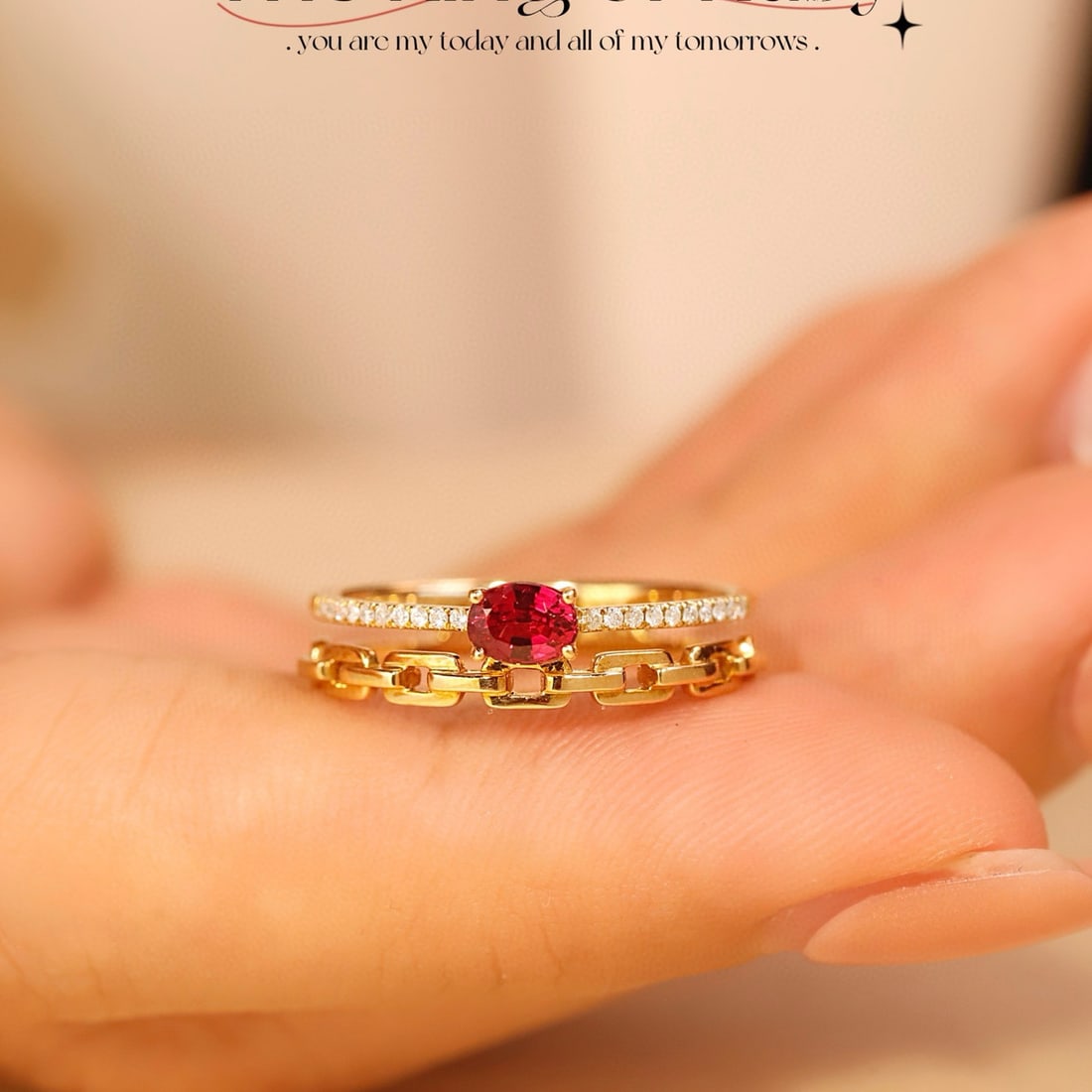 14k Gold 0.48 Ctw Natural Ruby & Diamond Ring: Ref:231066223 // gold content:14k gold // ring size:7. 25us // // main gemstone:ruby // shape:oval // carat weight:0. 42ct // color:red // treatment:natural // // adjacent gemstone 2 : diamond //