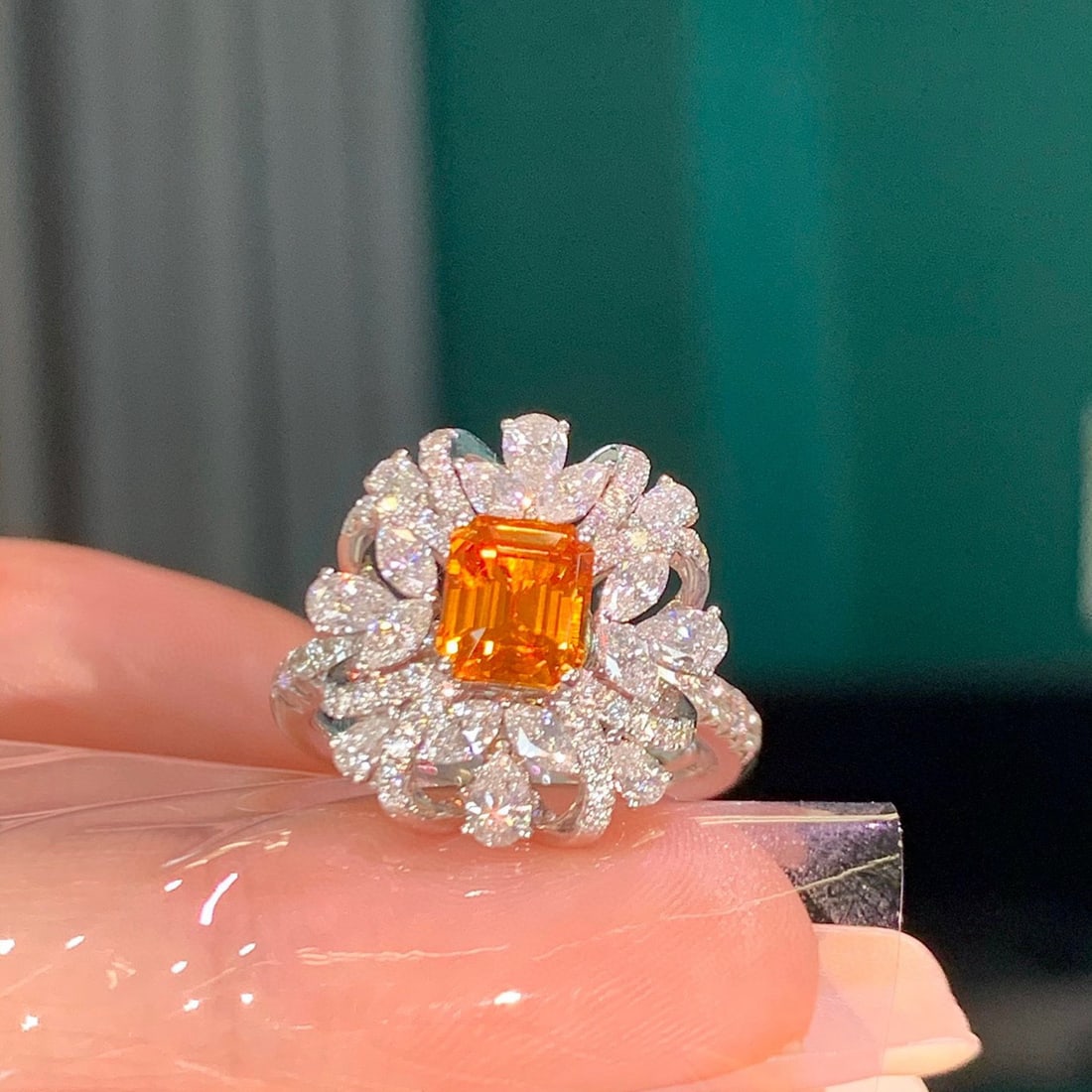 14k Gold 3.23 Ctw Natural Spessartine & Diamond Ring/pendant( Without Chain ): Ref:231066225 // gold content:14k gold // ring size:7. 25us // // main gemstone:spessartine // shape:octagonal // carat weight:1. 58ct // color:orange // treatment:natural // // adjacent gemstone