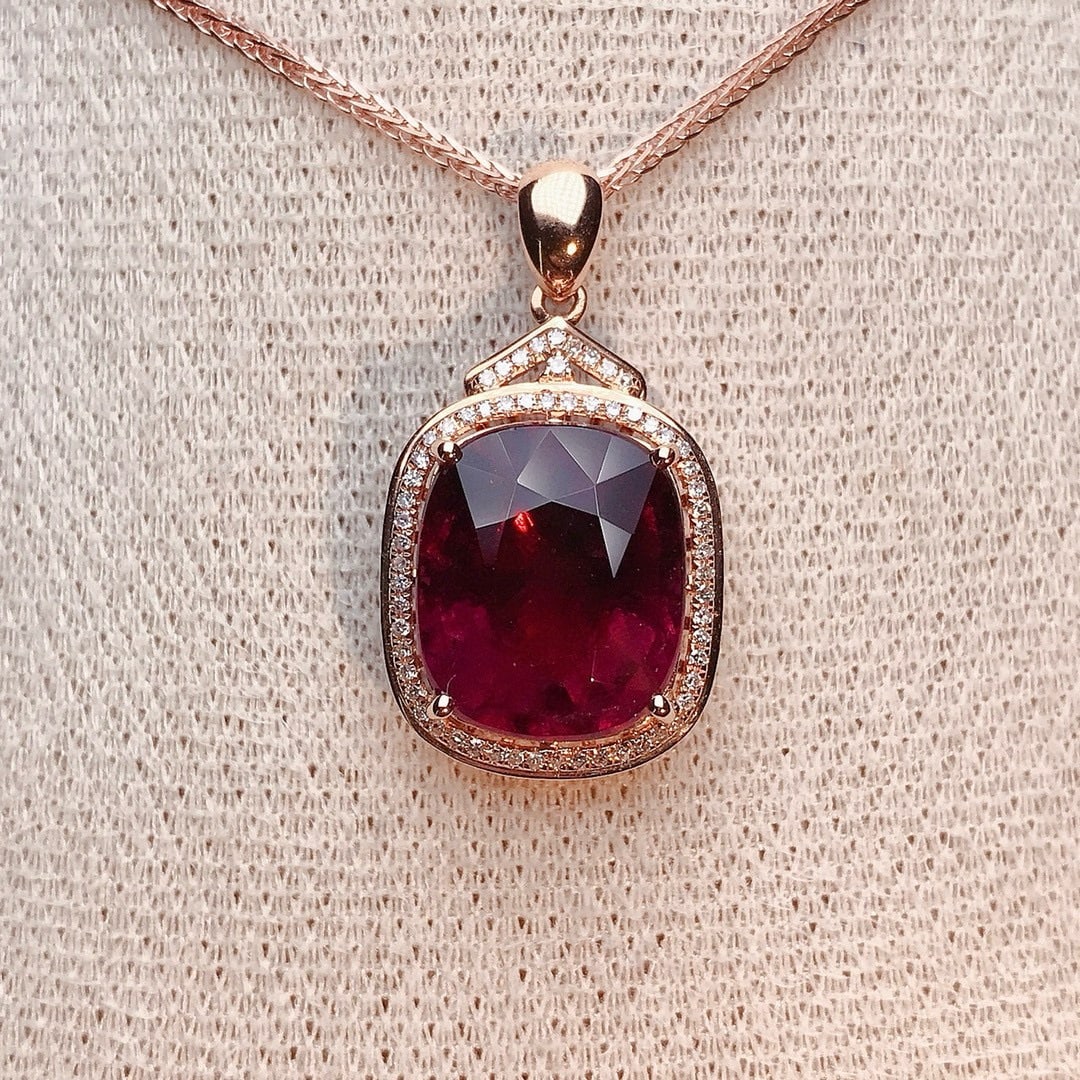 14k Gold 7.2 Ct Natural Tourmaline & Diamond Pendant( Without Chain ) - 4