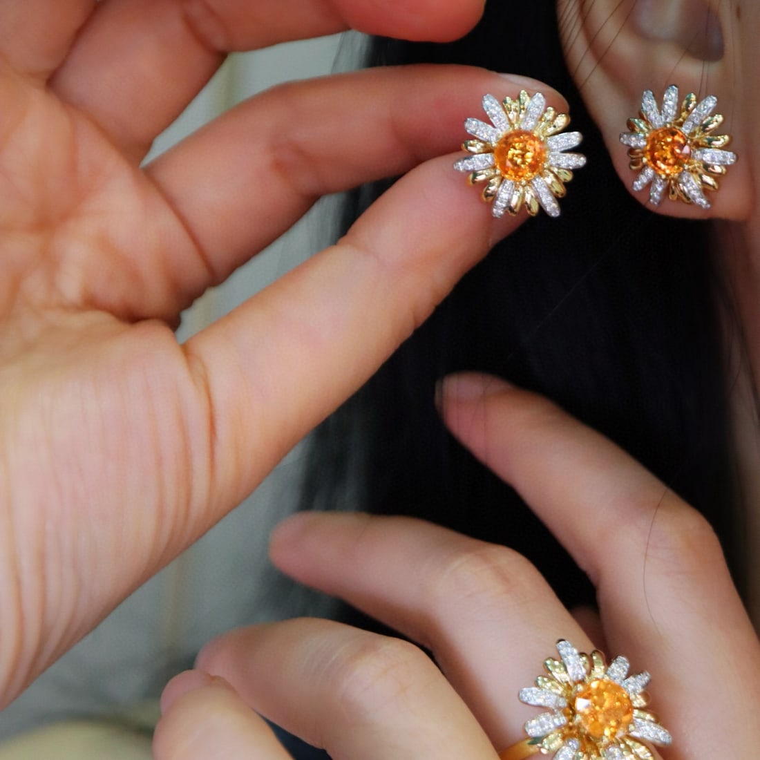 14k Gold 6.28 Ctw Natural Spessartine & Diamond Jewelry Set - 3