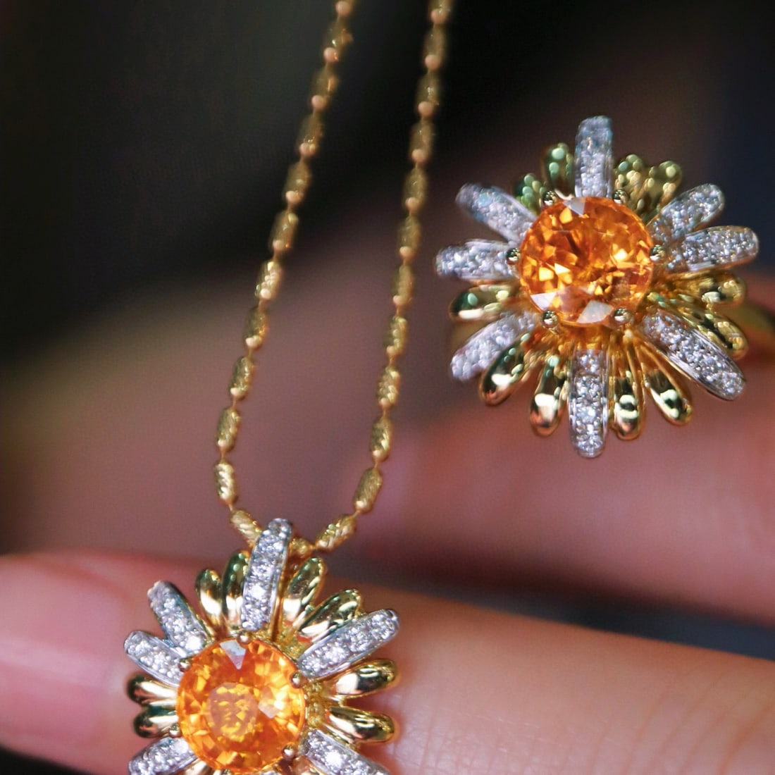 14k Gold 6.28 Ctw Natural Spessartine & Diamond Jewelry Set - 5