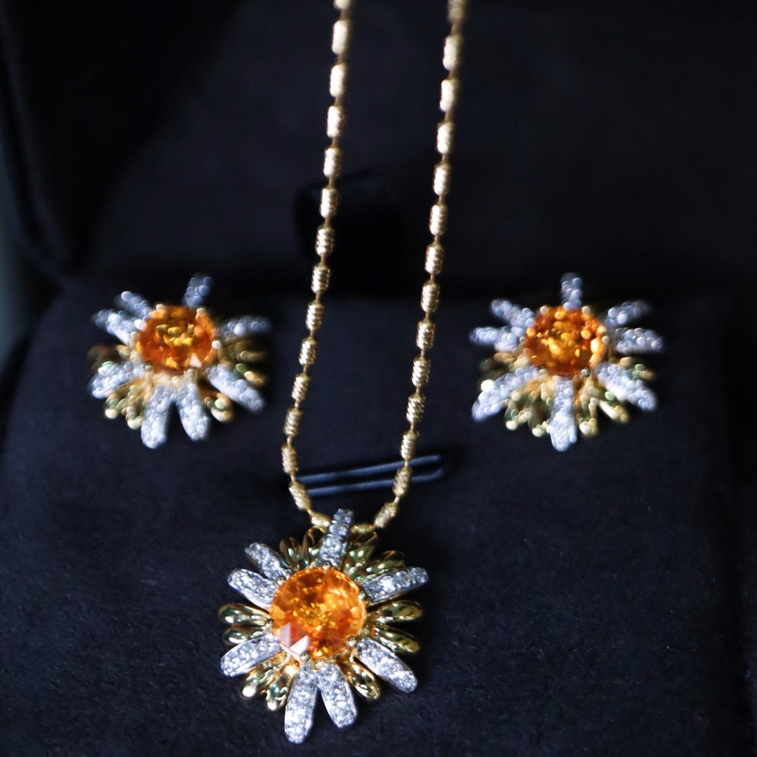 14k Gold 6.28 Ctw Natural Spessartine & Diamond Jewelry Set - 7