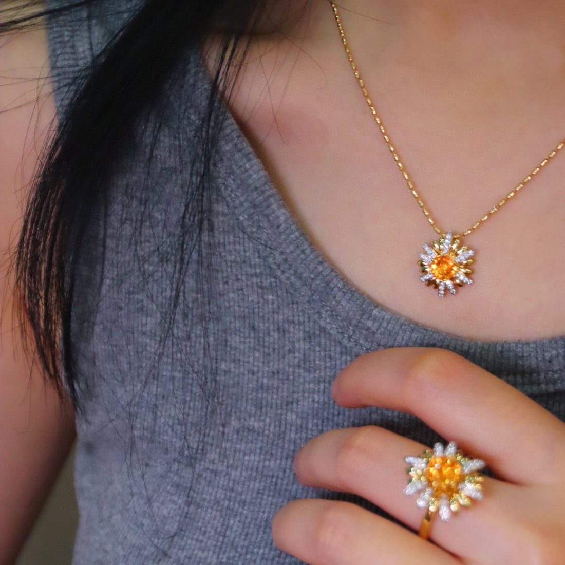 14k Gold 6.28 Ctw Natural Spessartine & Diamond Jewelry Set - 8