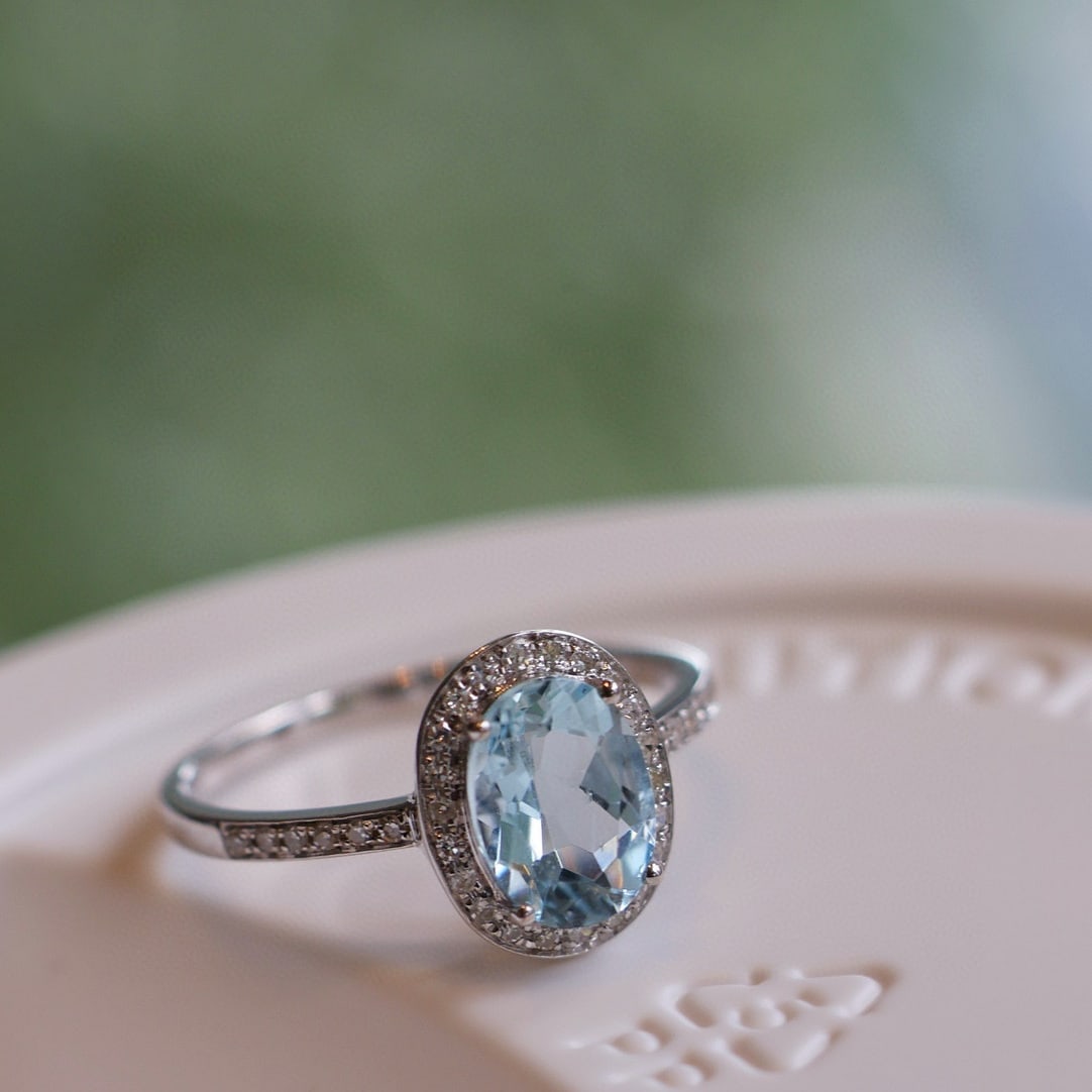 14k Gold 2.2 Ct Natural Aquamarine & Diamond Jewelry Set - 2