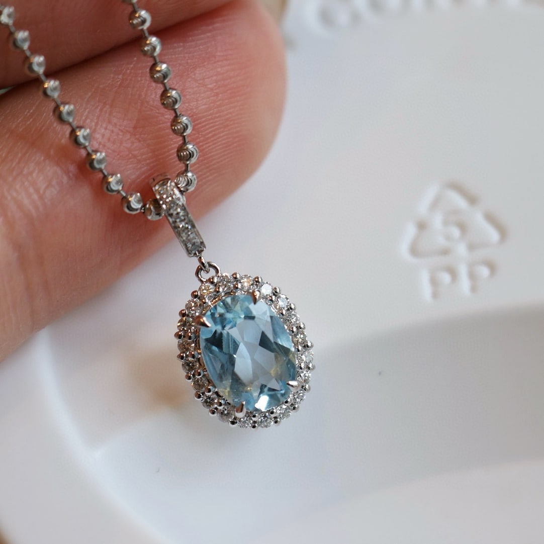 14k Gold 2.2 Ct Natural Aquamarine & Diamond Jewelry Set - 3