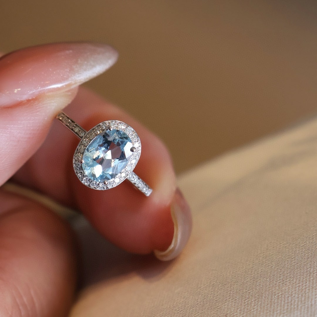 14k Gold 2.2 Ct Natural Aquamarine & Diamond Jewelry Set - 4