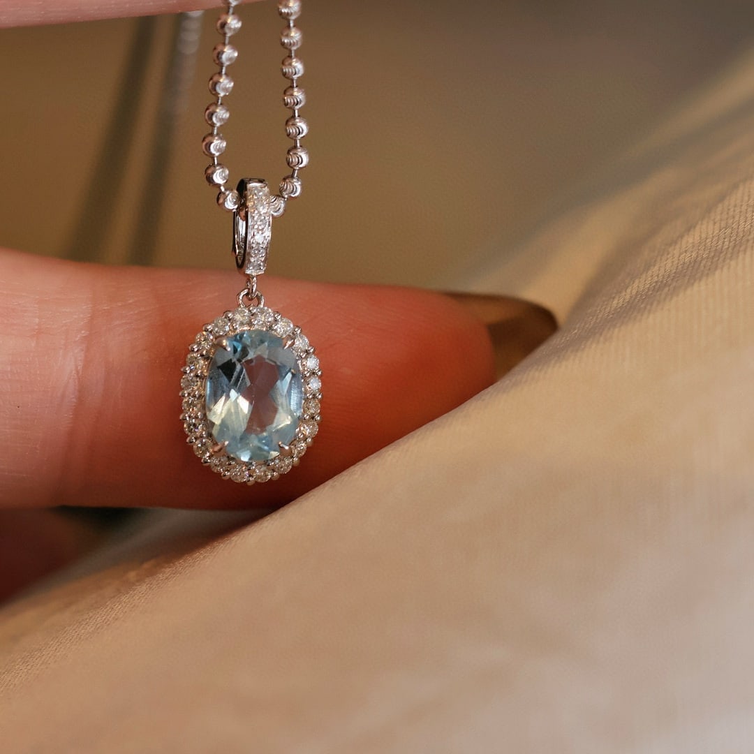 14k Gold 2.2 Ct Natural Aquamarine & Diamond Jewelry Set - 5