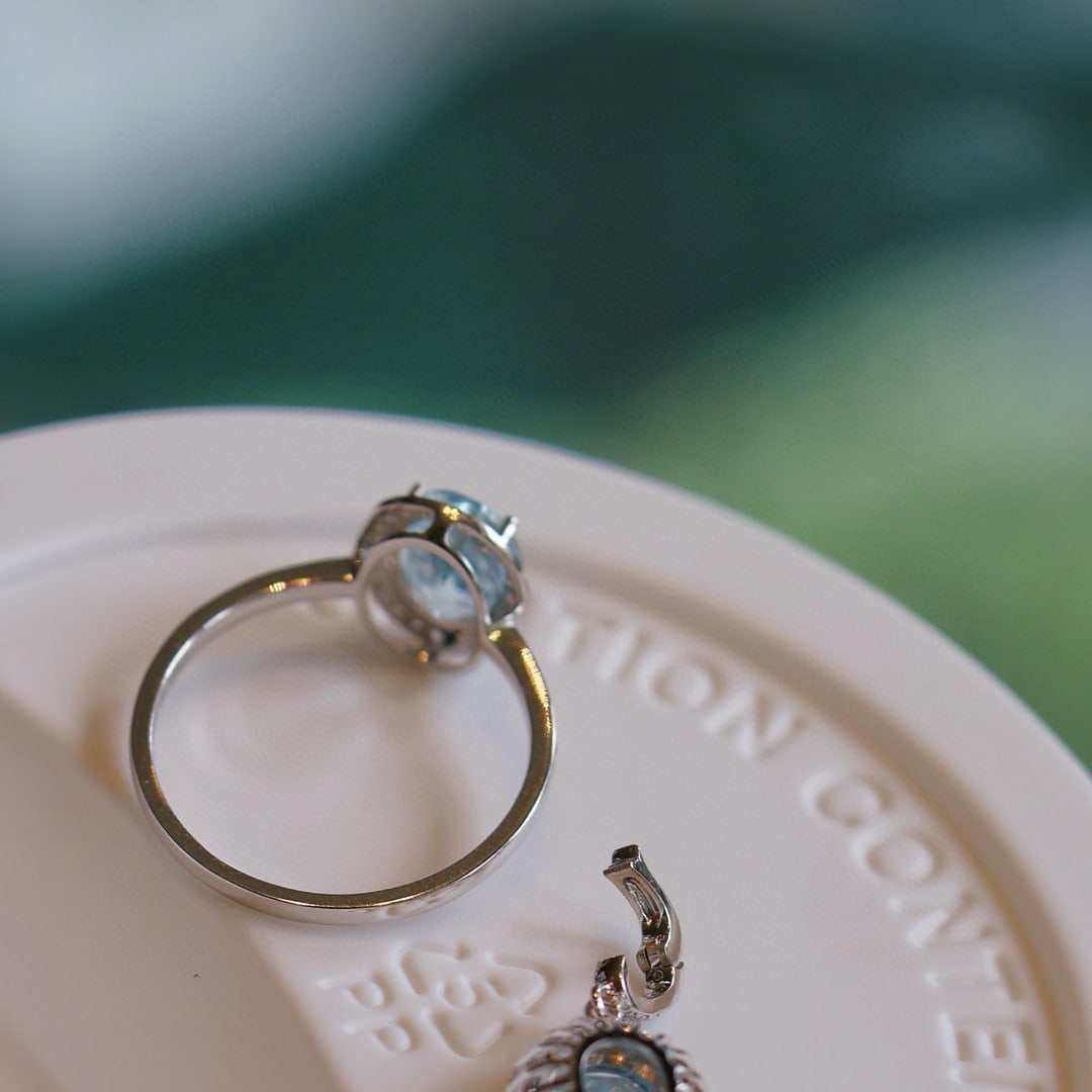 14k Gold 2.2 Ct Natural Aquamarine & Diamond Jewelry Set - 6