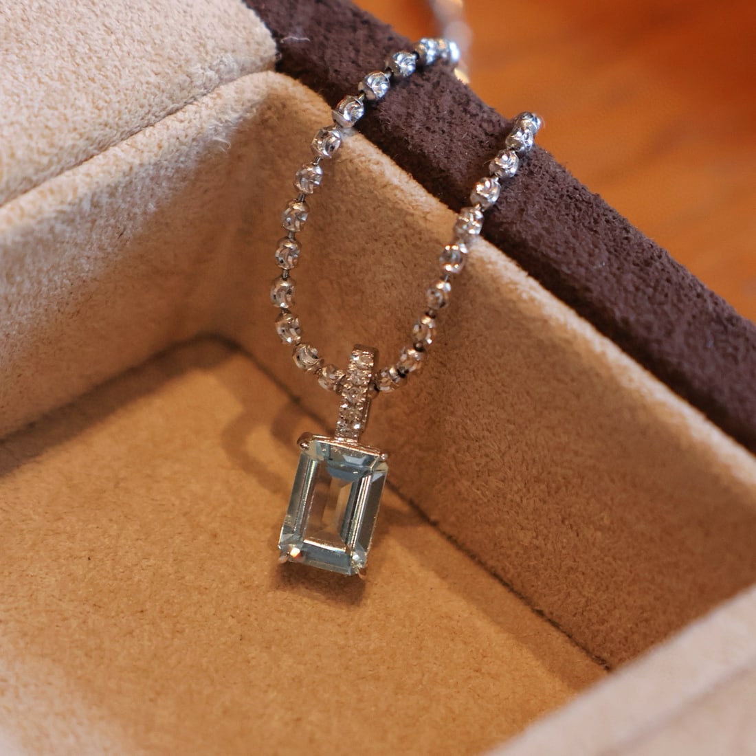 14k Gold 0.85 Ct Natural Aquamarine & Diamond Pendant( Without Chain ) - 3