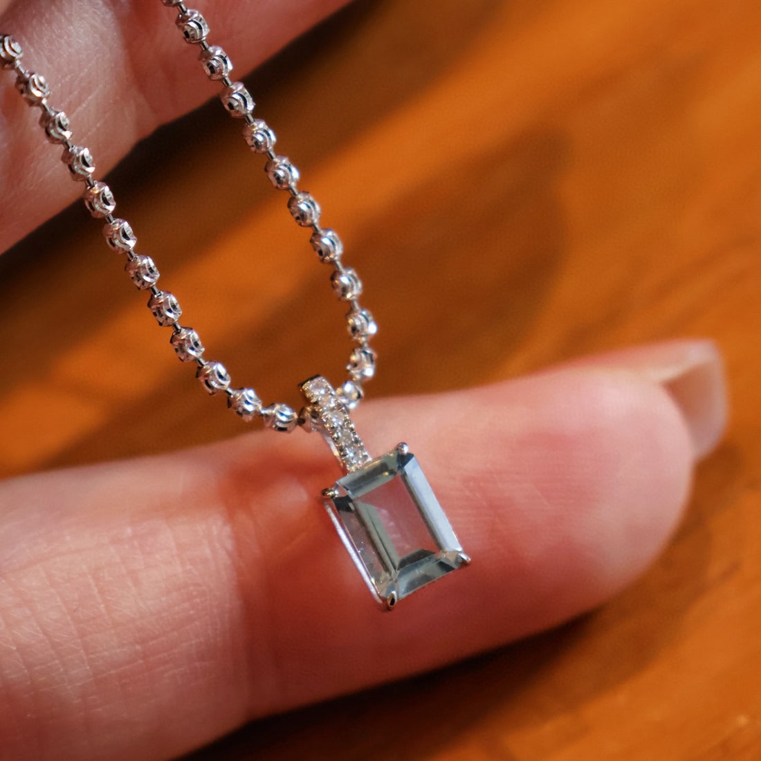 14k Gold 0.85 Ct Natural Aquamarine & Diamond Pendant( Without Chain ) - 4