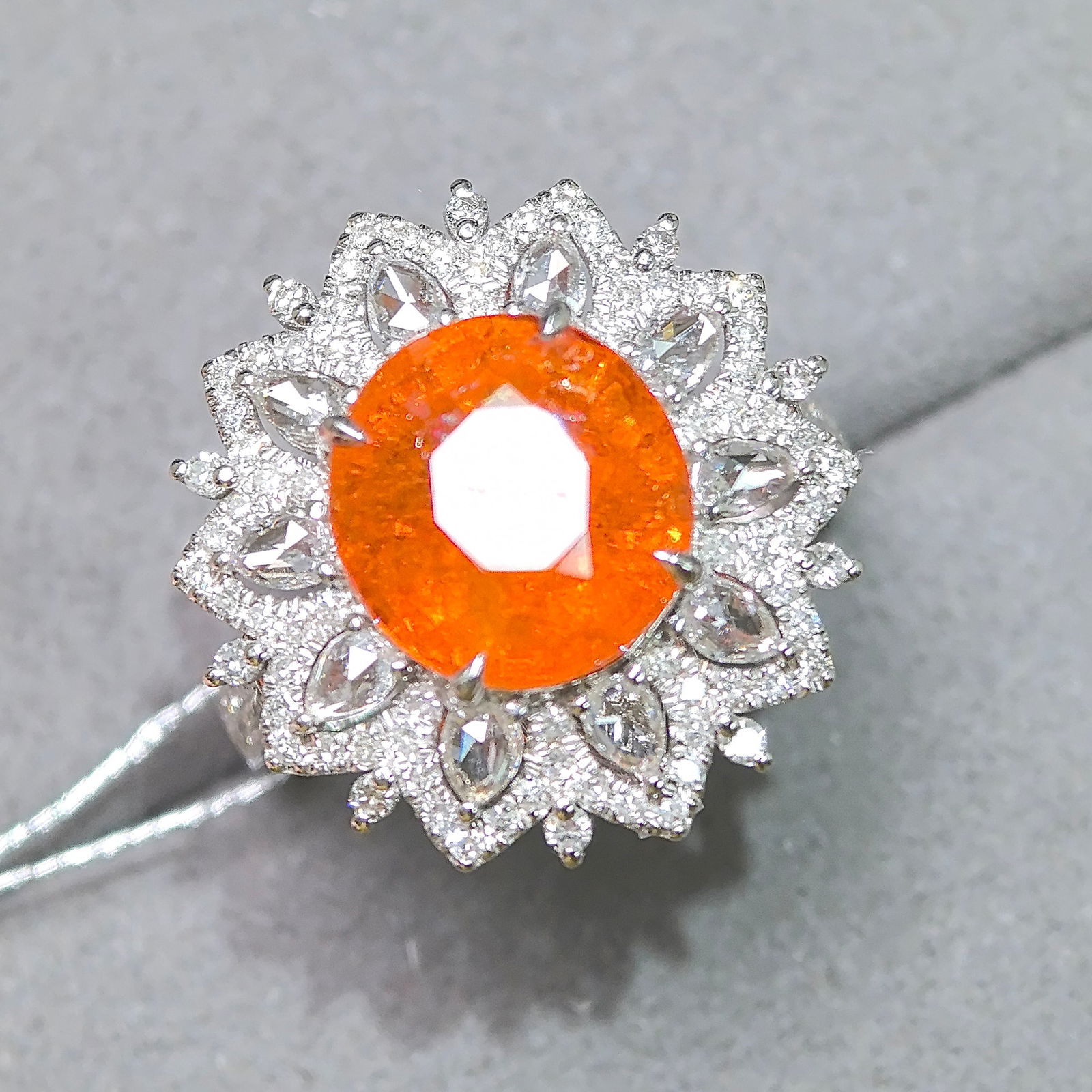 14k Gold 6.36 Ctw Natural Spessartine & Diamond Ring/pendant( Without Chain ): Ref:231066344 // gold content:14k gold // ring size:7. 25us // // main gemstone:spessartine // shape:oval // carat weight:5. 32ct // color:orange // treatment:natural // // adjacent gemstone 2 :