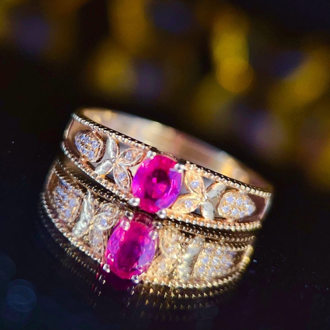 14k Gold 0.40 Ctw Natural Ruby & Diamond Ring - 2