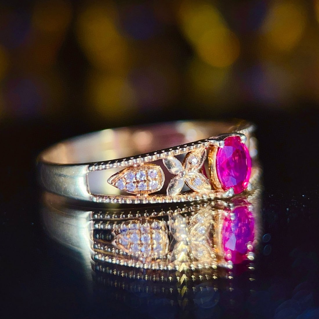 14k Gold 0.40 Ctw Natural Ruby & Diamond Ring - 3