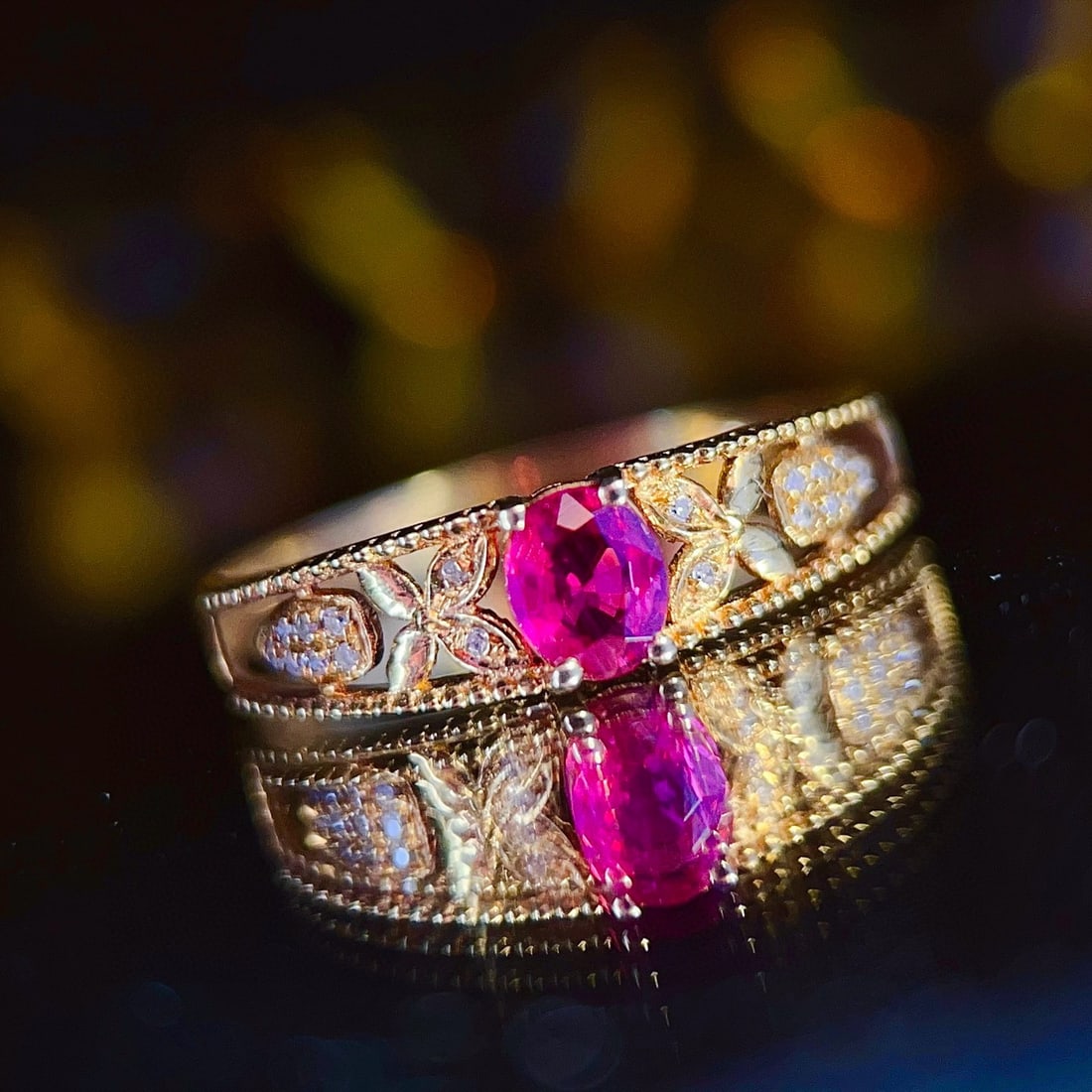 14k Gold 0.40 Ctw Natural Ruby & Diamond Ring - 4