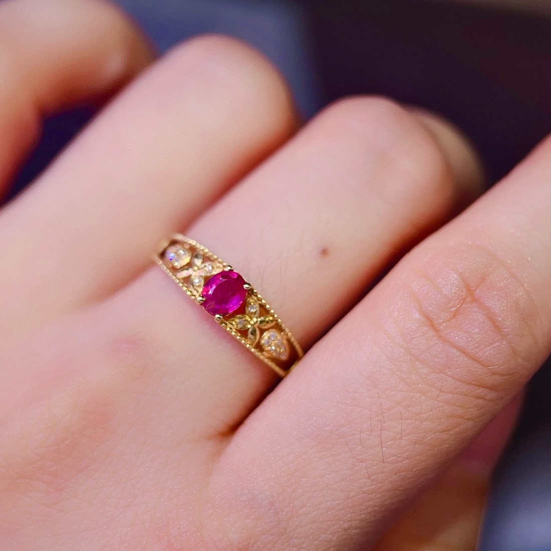 14k Gold 0.40 Ctw Natural Ruby & Diamond Ring - 6