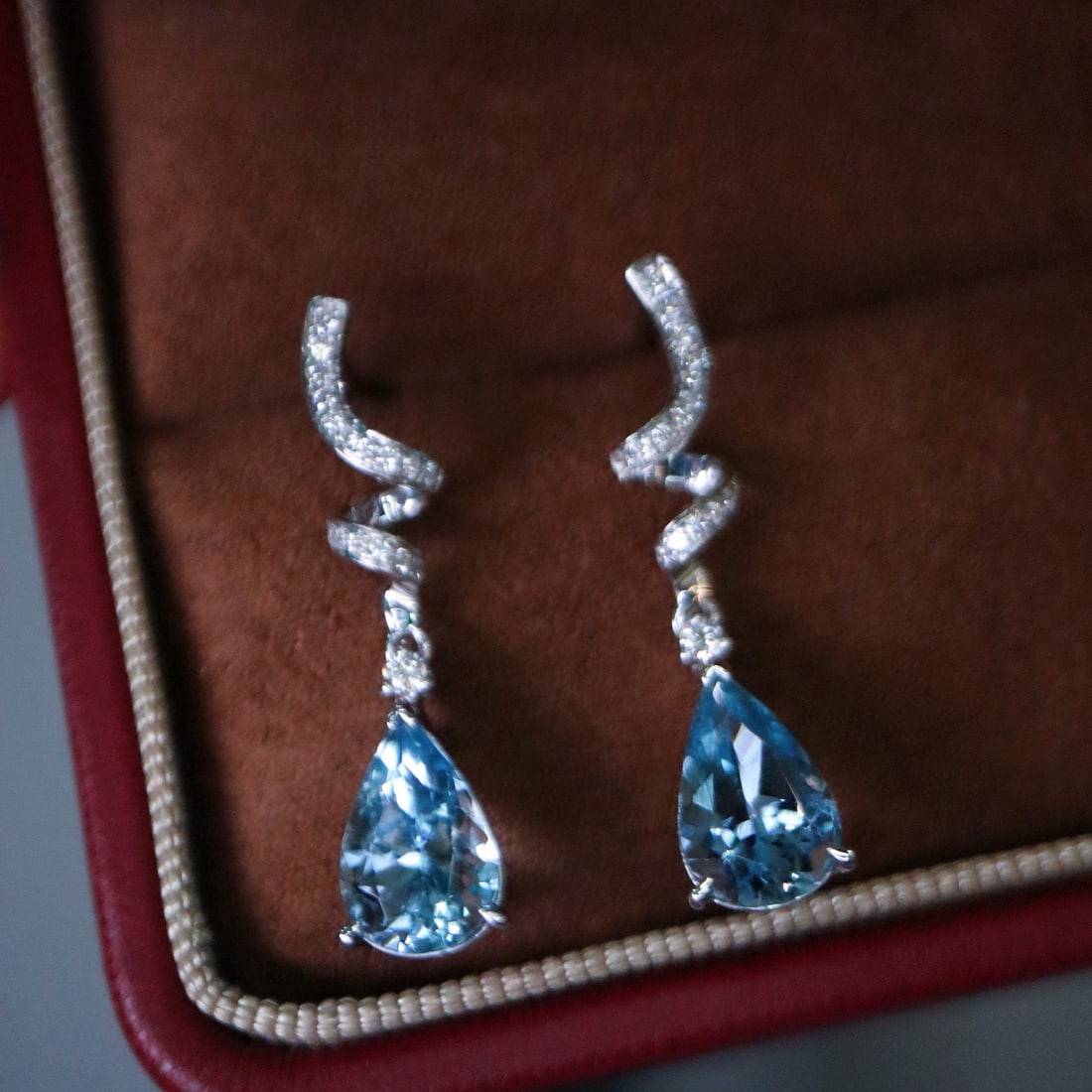 14k Gold 2.47 Ctw Natural Aquamarine & Diamond Earrings - 2