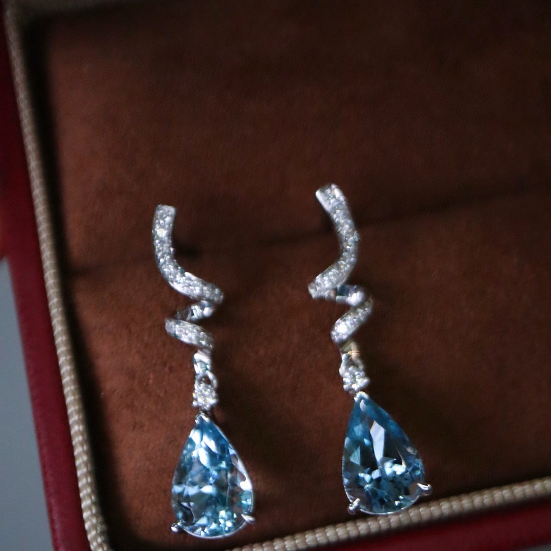 14k Gold 2.47 Ctw Natural Aquamarine & Diamond Earrings - 3