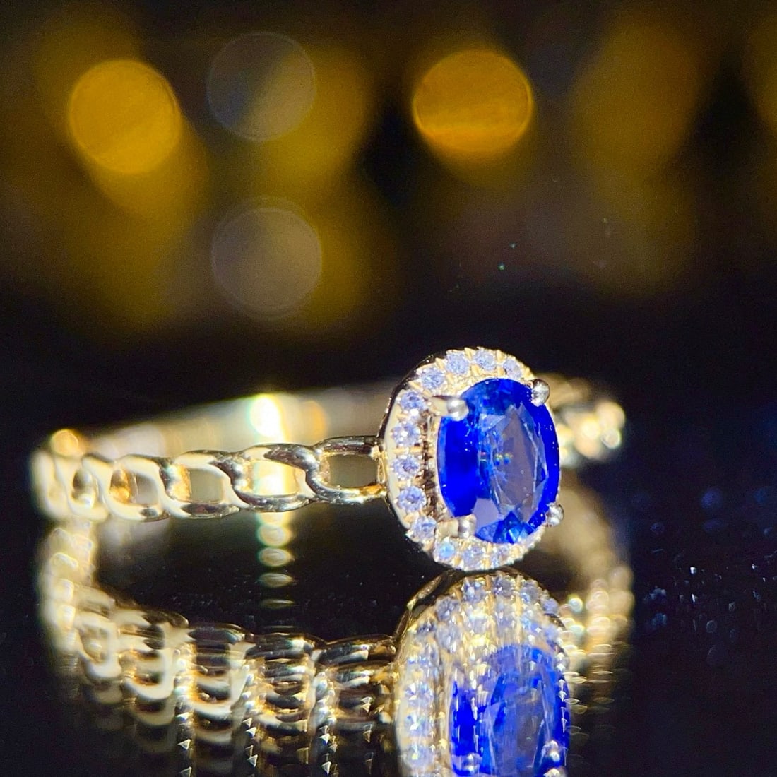 14k Gold 0.65 Ct Natural Sapphire & Diamond Ring - 4