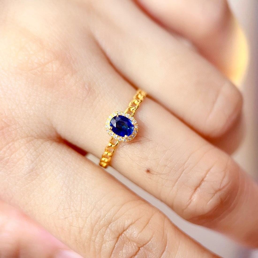14k Gold 0.65 Ct Natural Sapphire & Diamond Ring - 6