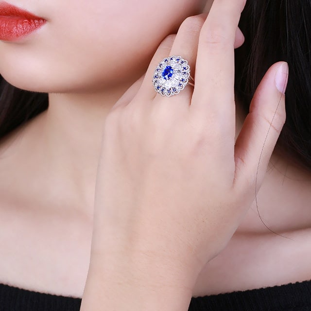 14k Gold 1.42 Ctw Natural Sapphire & Diamond Ring - 5