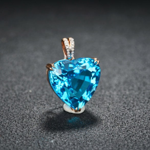 14k Gold 21.32 Ct Natural Topaz & Diamond Pendant( Without Chain ) - 2