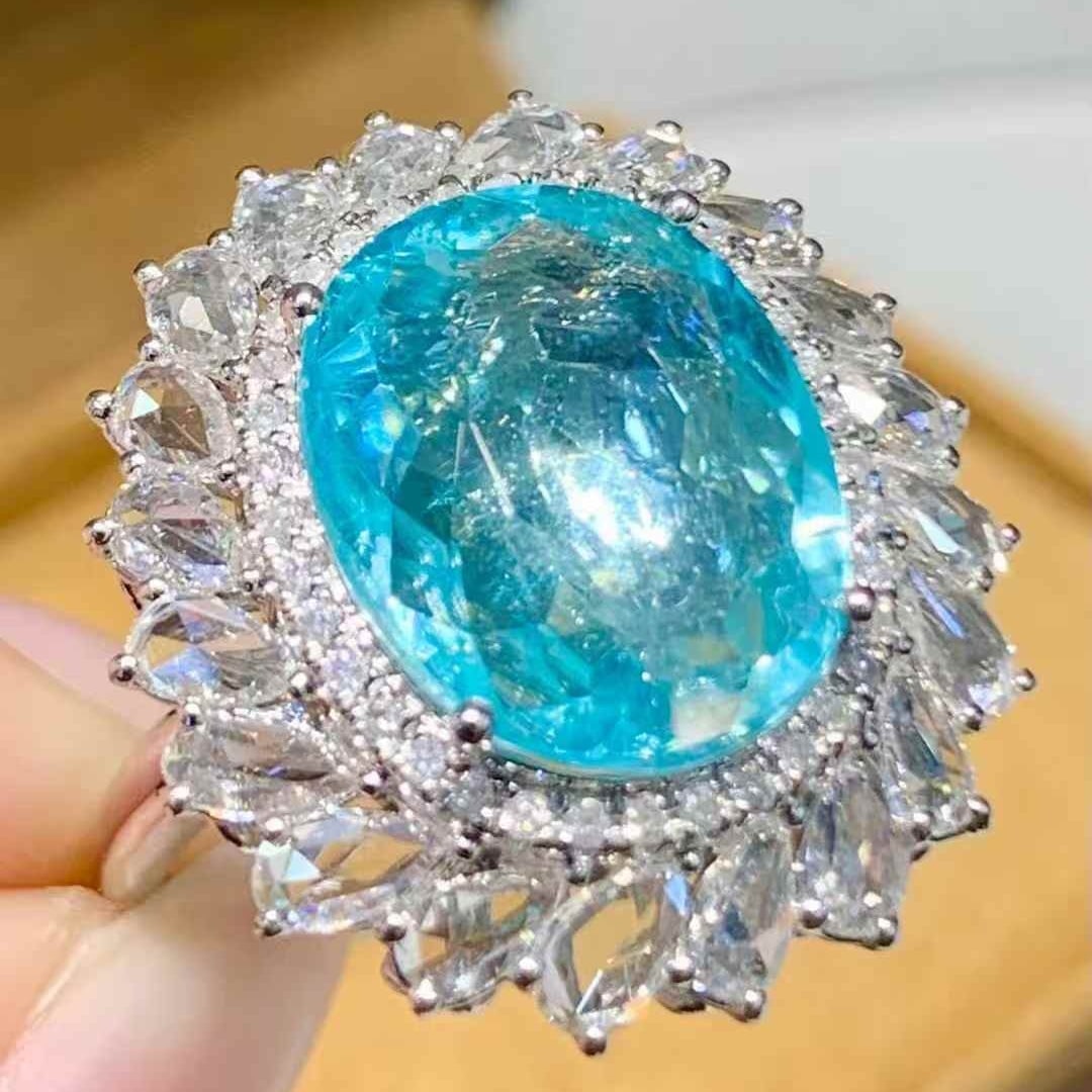 14k Gold 7.12 Ct Natural Paraiba Tourmaline & Diamond Ring - 3