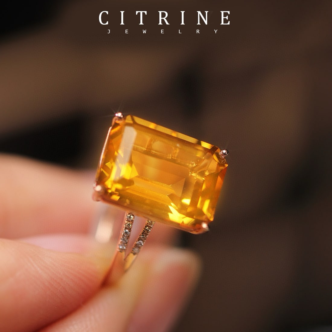 14k Gold 6.91 Ctw Natural Citrine & Diamond Ring: Ref:231123022 // gold content:14k gold // ring size:7. 25us // // main gemstone:citrine // shape:octagonal // carat weight:6. 85ct // color:yellow // treatment:natural // // adjacent gemstone 2 :