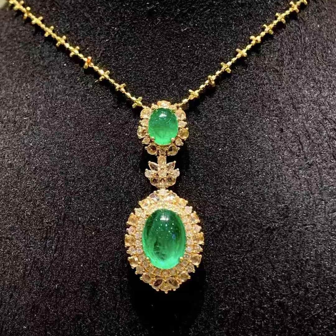 14k Gold 2.65 Ct Natural Emerald & Diamond & Sapphire Pendant( Without Chain ) (1 of 7)