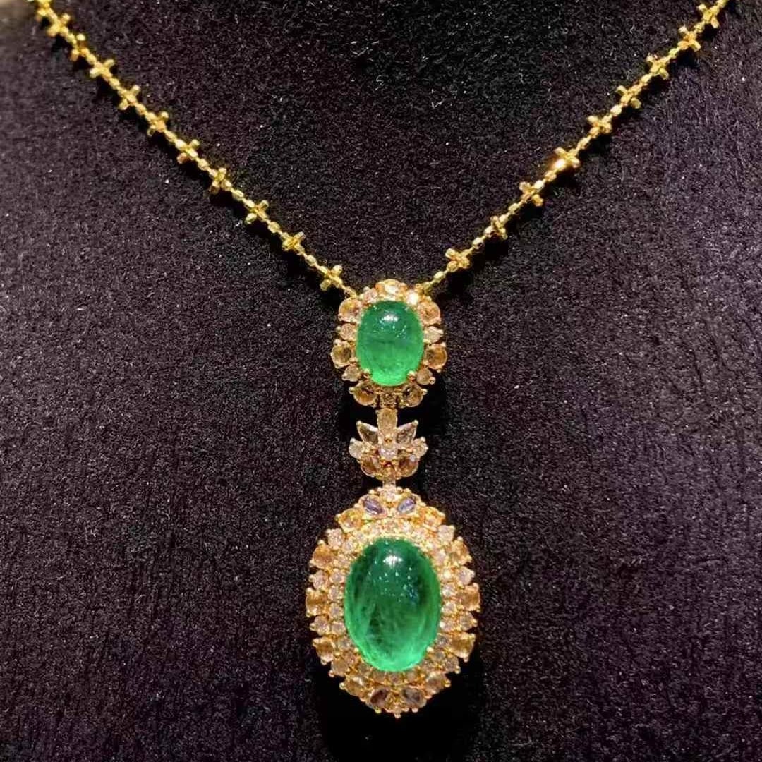 14k Gold 2.65 Ct Natural Emerald & Diamond & Sapphire Pendant( Without Chain ) - 3
