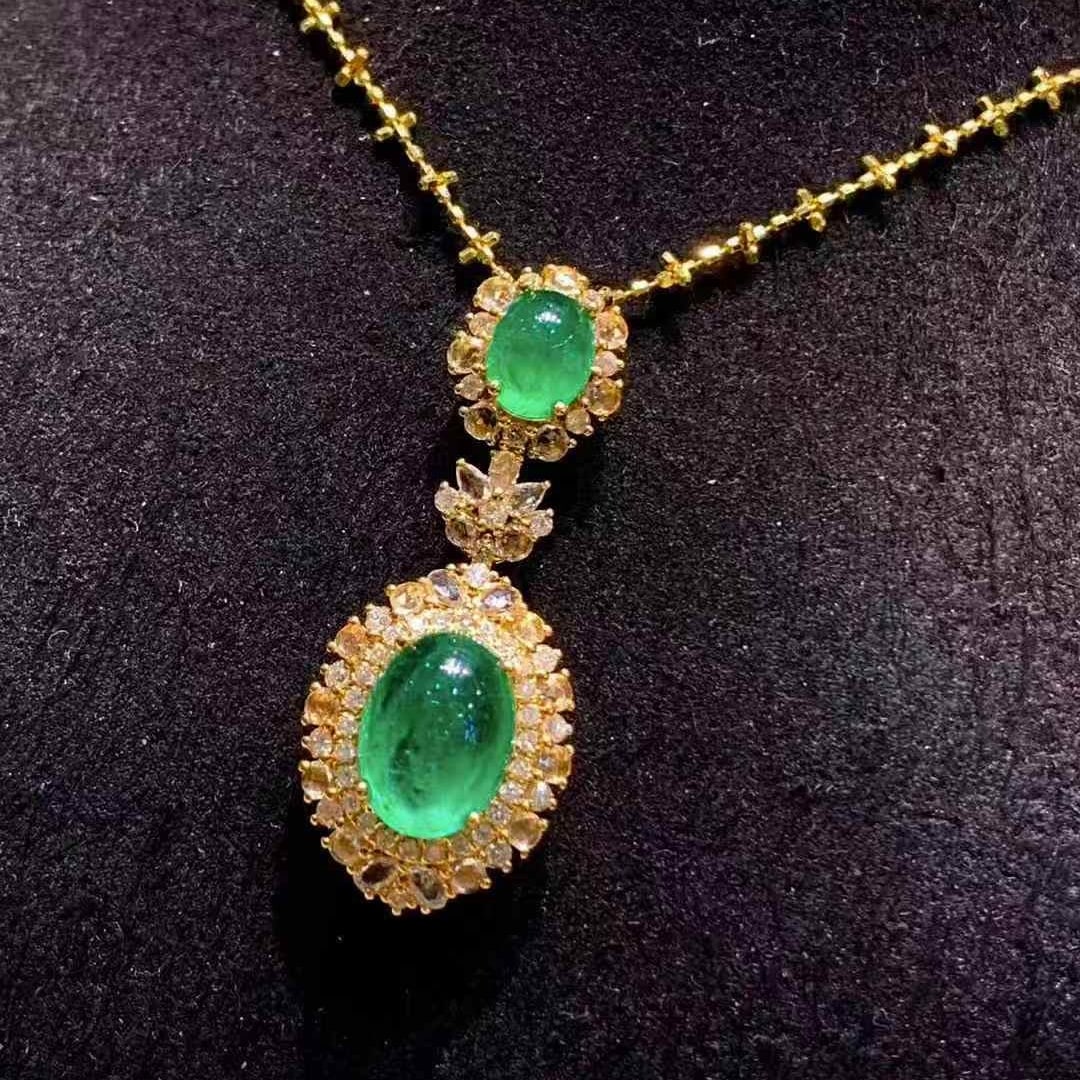14k Gold 2.65 Ct Natural Emerald & Diamond & Sapphire Pendant( Without Chain ) - 4