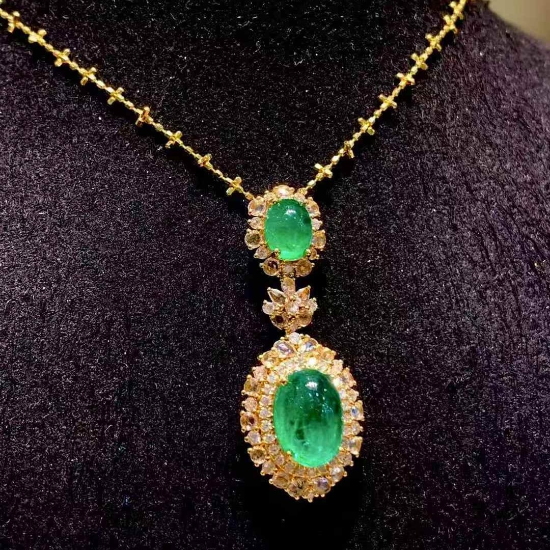 14k Gold 2.65 Ct Natural Emerald & Diamond & Sapphire Pendant( Without Chain ) - 6