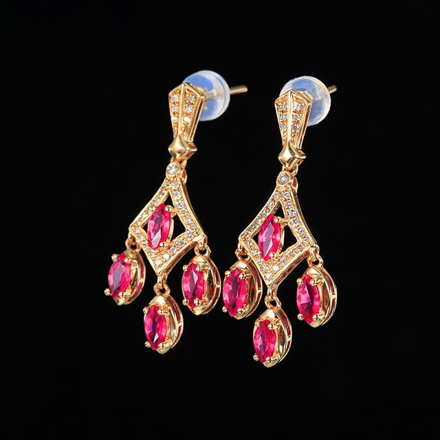 14k Gold 0.95 Ct Natural Ruby & Diamond Earrings - 2