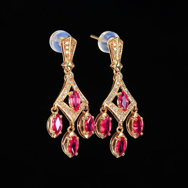14k Gold 0.95 Ct Natural Ruby & Diamond Earrings - 3