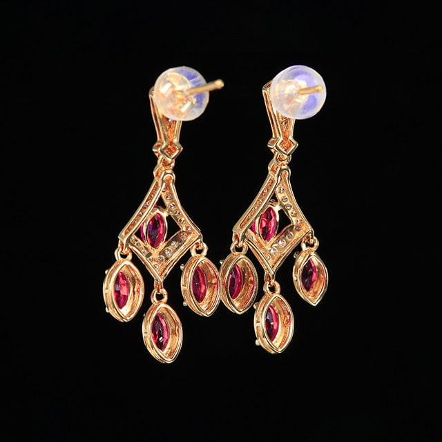 14k Gold 0.95 Ct Natural Ruby & Diamond Earrings - 4