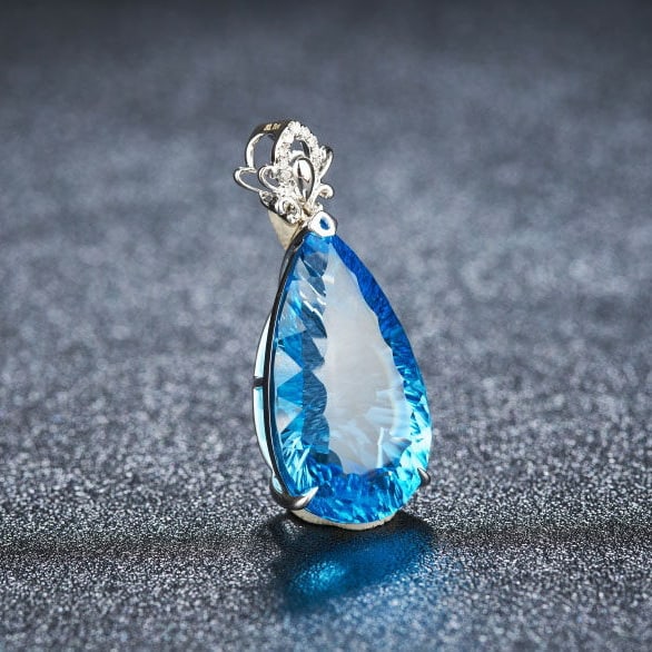 14k Gold 20.7 Ct Natural Topaz & Diamond Pendant( Without Chain ) - 2