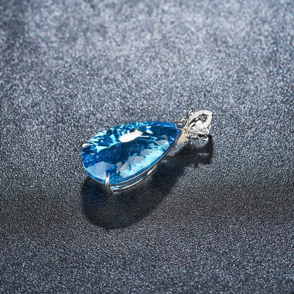 14k Gold 20.7 Ct Natural Topaz & Diamond Pendant( Without Chain ) - 6