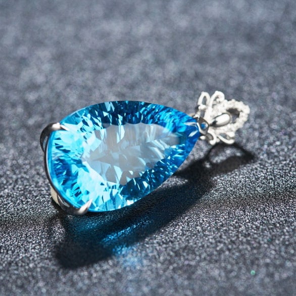 14k Gold 20.7 Ct Natural Topaz & Diamond Pendant( Without Chain ) - 7