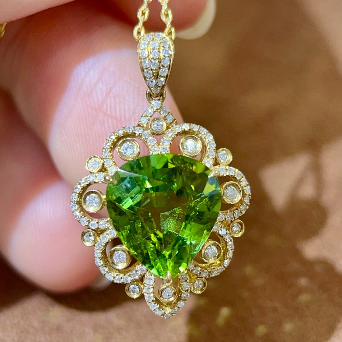 14k Gold 5.07 Ctw Natural Tourmaline & Diamond Pendant( Without Chain ) - 2