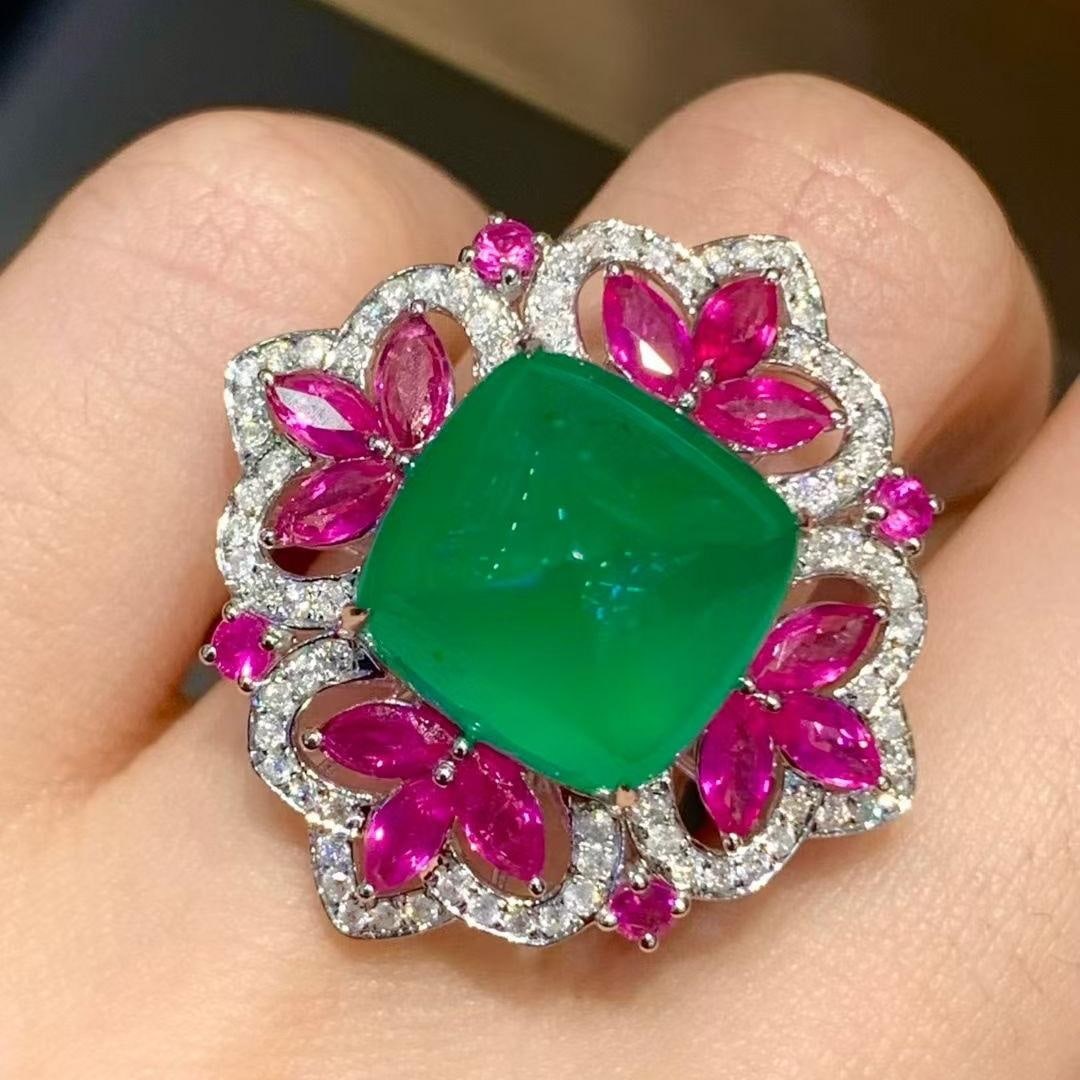 14k Gold 10.5 Ct Natural Emerald & Diamond & Ruby Ring (1 of 6)