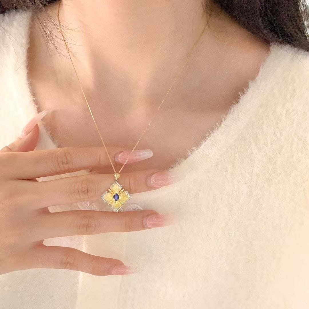 14k Gold 0.68 Ctw Natural Sapphire & Diamond Pendant( Without Chain ) - 5