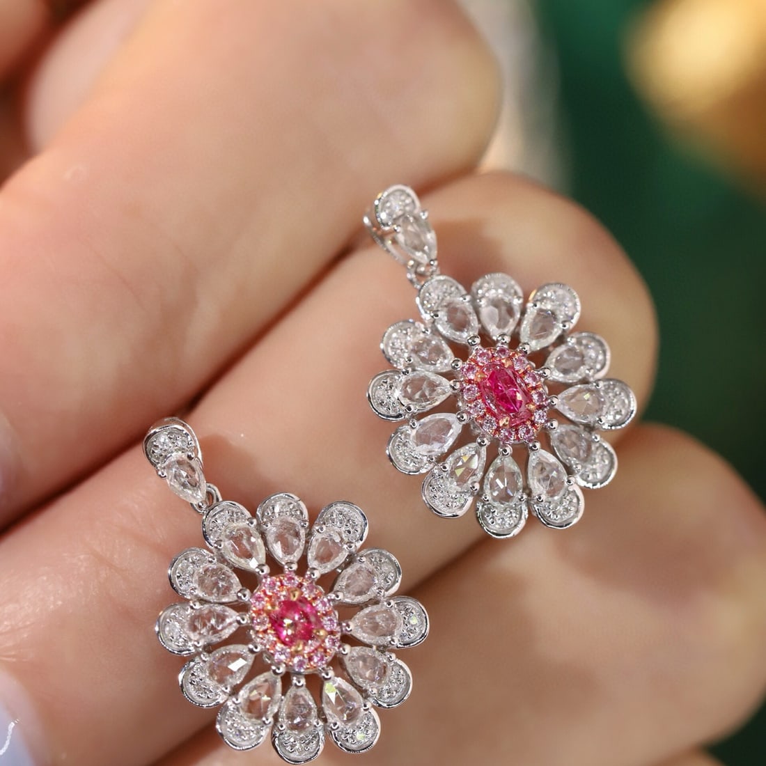 14k Gold 0.4 Ctw Natural Pink Diamond & Color Diamond Earrings - 2