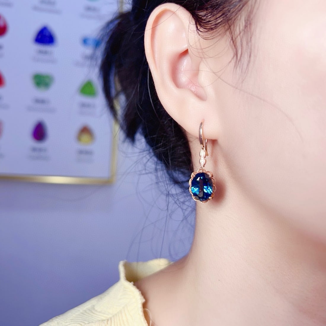 14k Gold 9.64 Ctw Natural Topaz & Diamond Earrings - 6